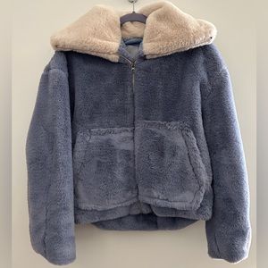 Blue Faux Fur Jacket with Vanilla Accent Contrast